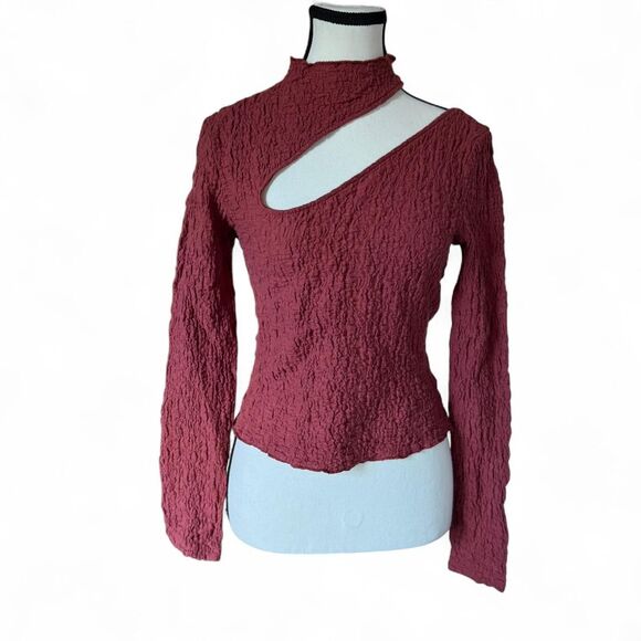 ASTR The Label rust orange slit mock neck long sleeve top, size small - Picture 1 of 11